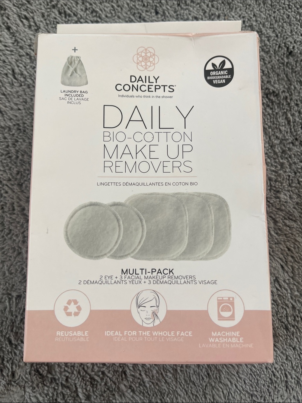 Daily Concepts Bio-Cotton Makeup Removers - Gray Reusable Pads (Multi-Pack)